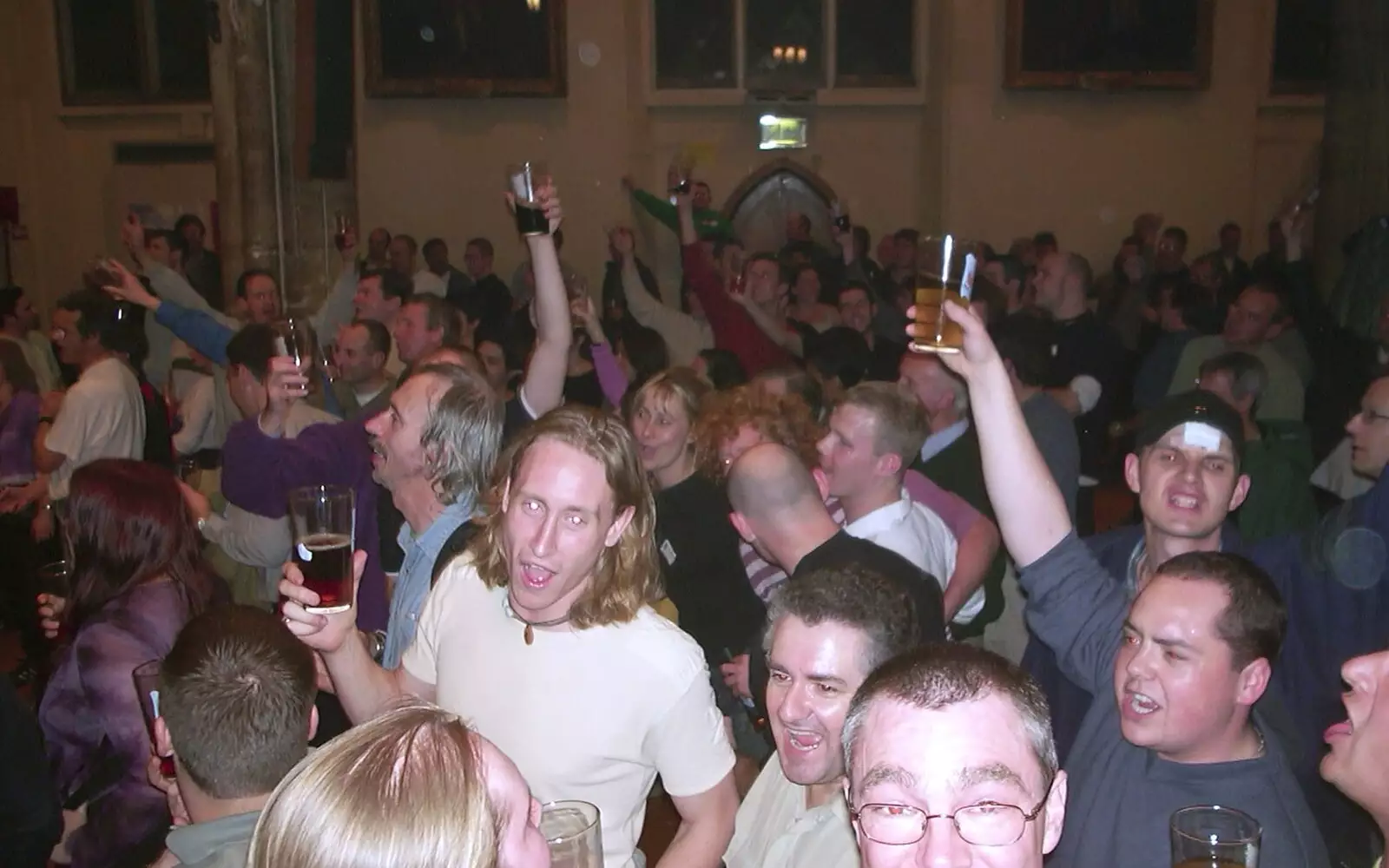 There's a lot of beer-waving going on, from The Norwich Beer Festival, St. Andrew's Hall, Norwich - 24th October 2001