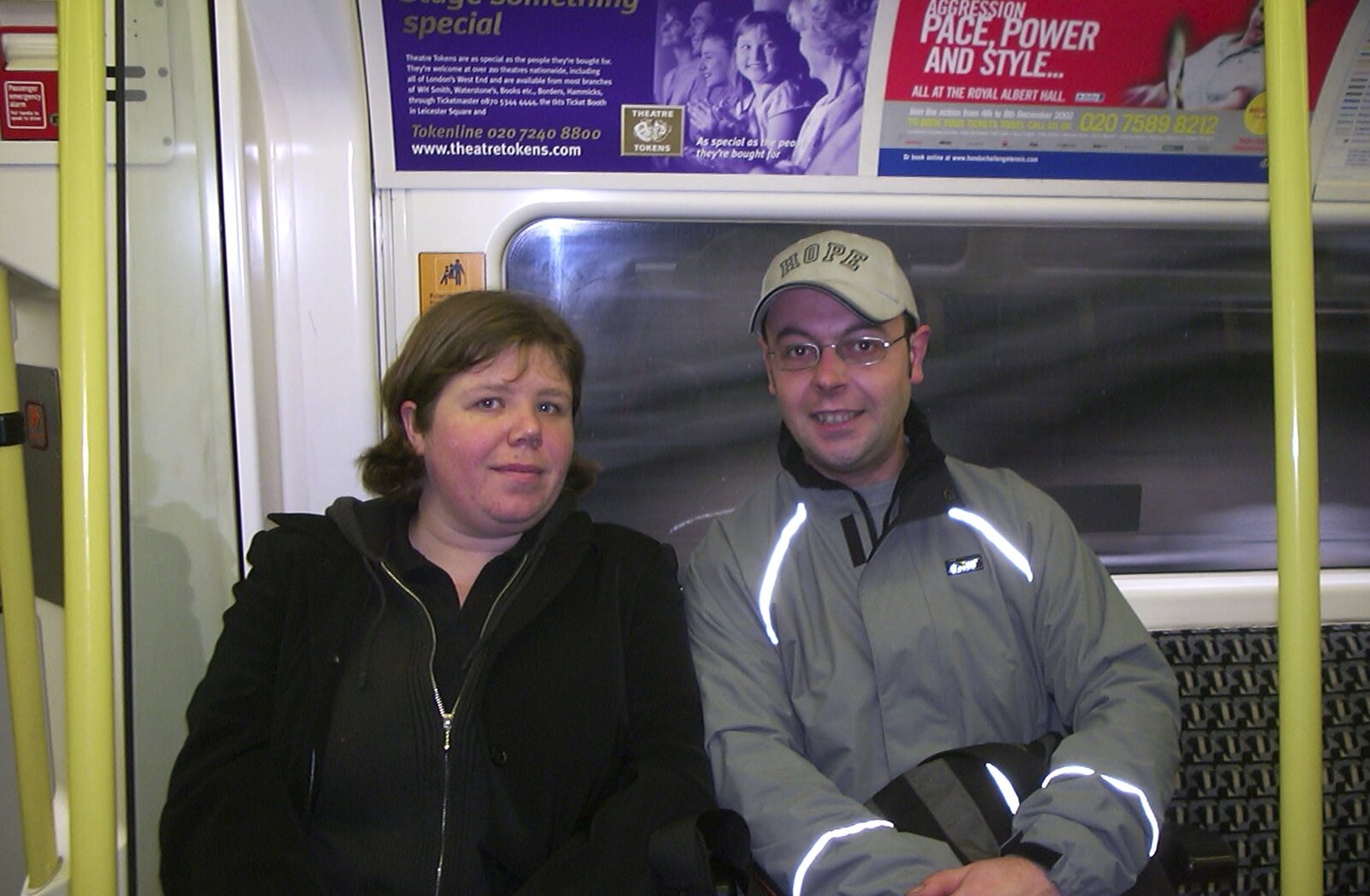 Sis and Matt on the tube from Sis's Kitchen, Morden, London - 15th November 2001