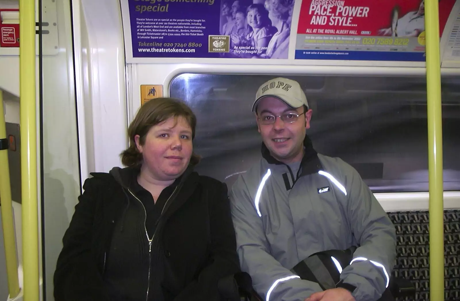 Sis and Matt on the tube, from Sis's Kitchen, Morden, London - 15th November 2001