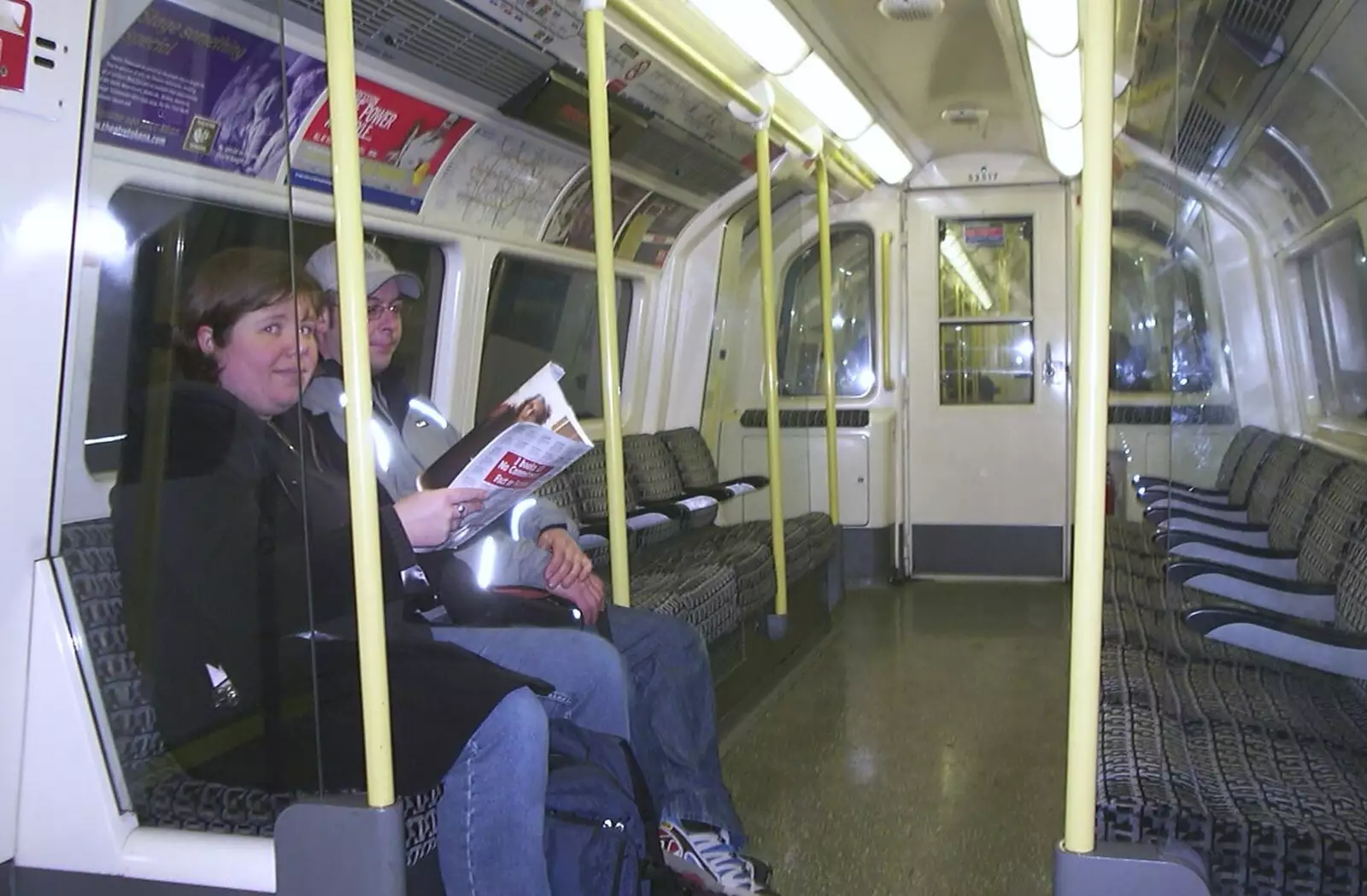 Sis and Matt on a tube train somewhere, from Sis's Kitchen, Morden, London - 15th November 2001