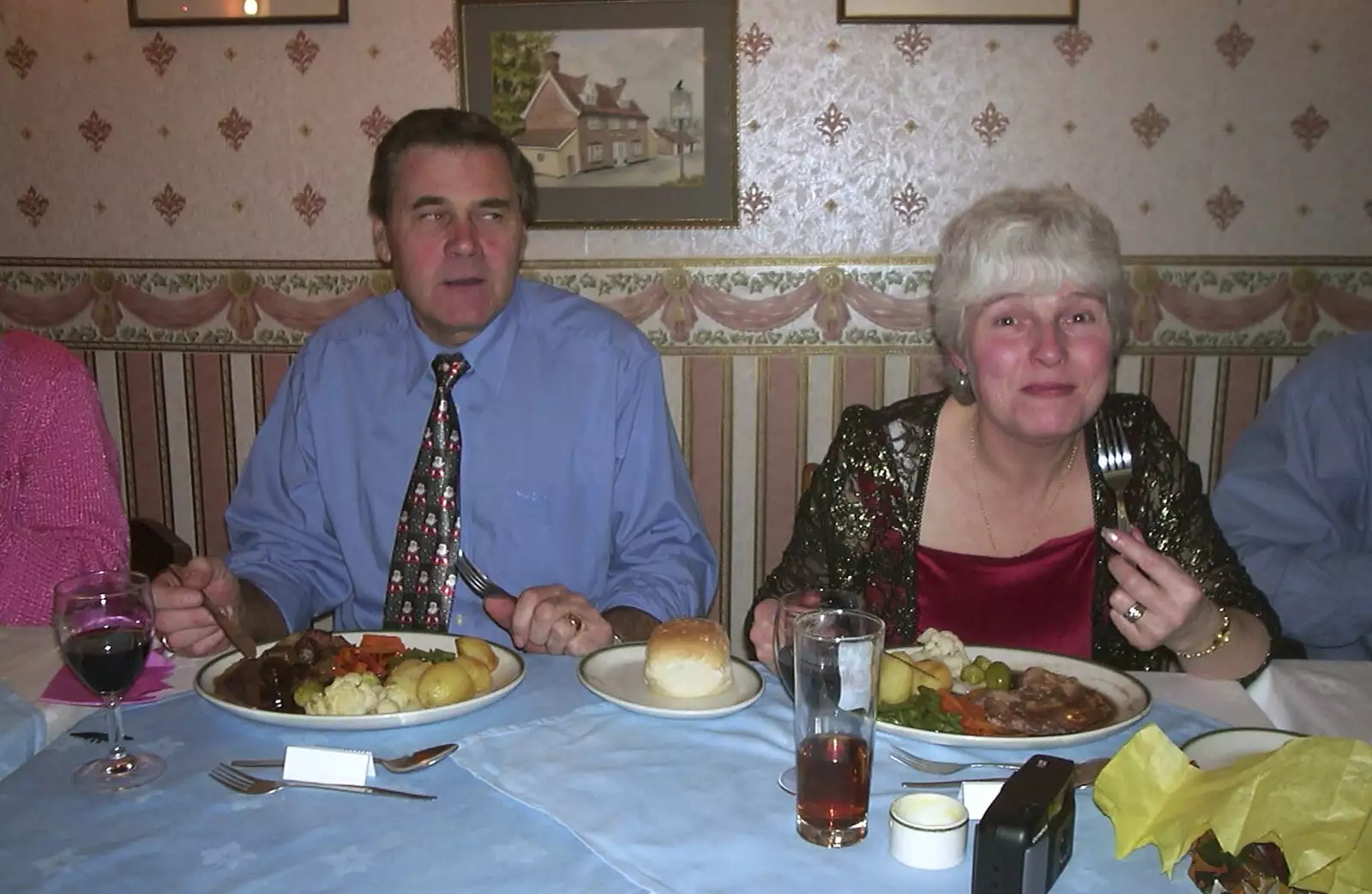 Alan and Spam on the top table, from The BSCC Christmas Dinner, Brome Swan, Suffolk - 7th December 2001