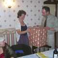 Sylvia gets a large mystery box, The BSCC Christmas Dinner, Brome Swan, Suffolk - 7th December 2001
