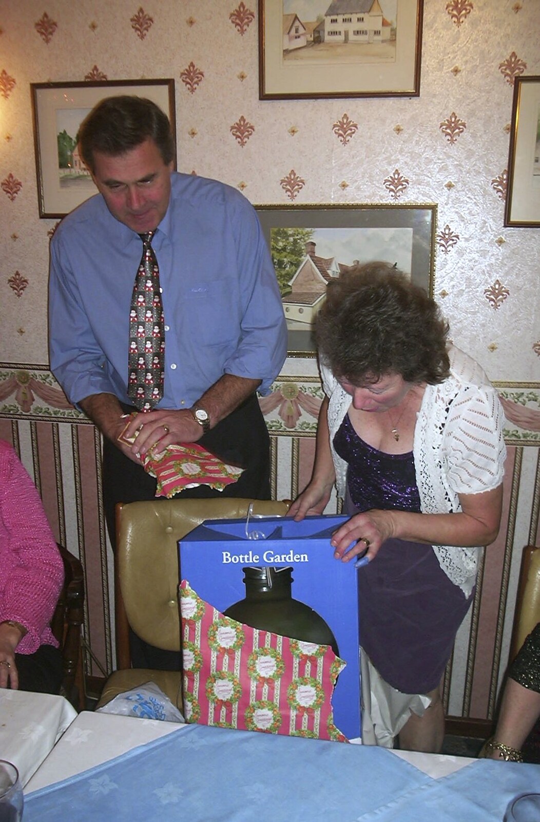 It's a present from the bike club from The BSCC Christmas Dinner, Brome Swan, Suffolk - 7th December 2001