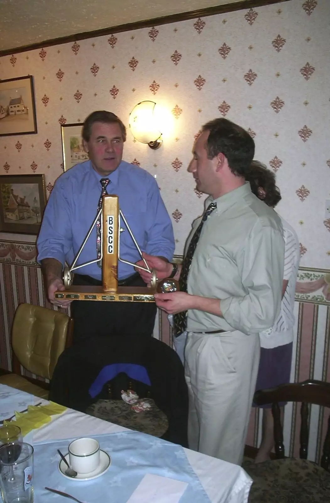 DH wins the golden stabilisers, from The BSCC Christmas Dinner, Brome Swan, Suffolk - 7th December 2001