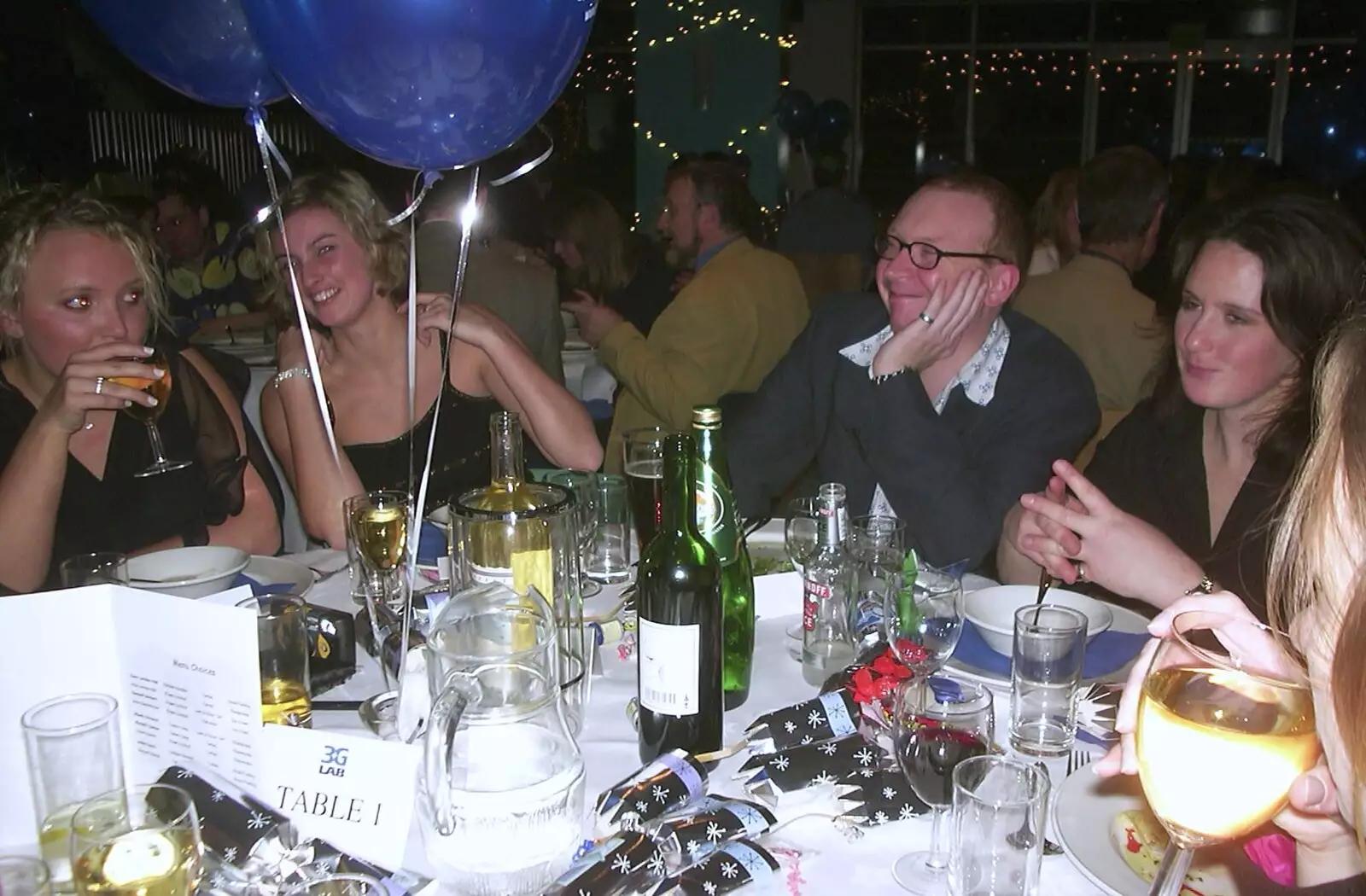 Michelle, Wendy, Julian and Hannah, from 3G Lab Christmas Party, Q-Ton Centre, Cambridge - 20th December 2001