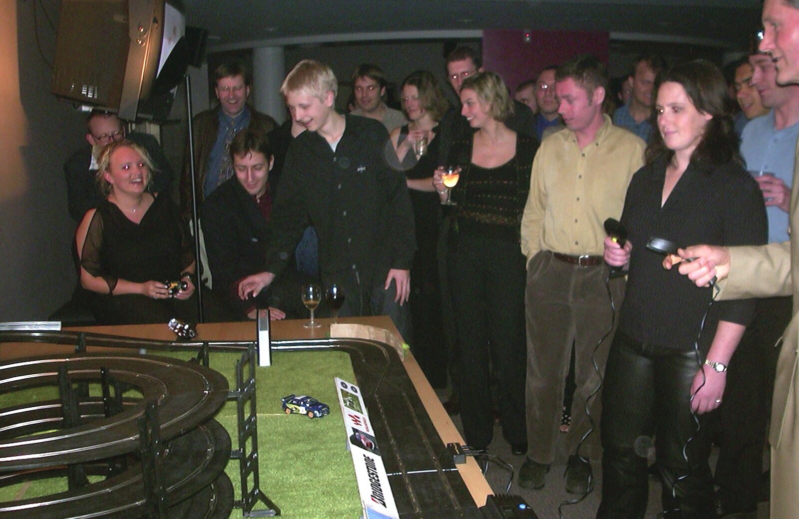 There's a Scalextric set up from 3G Lab Christmas Party, Q-Ton Centre, Cambridge - 20th December 2001