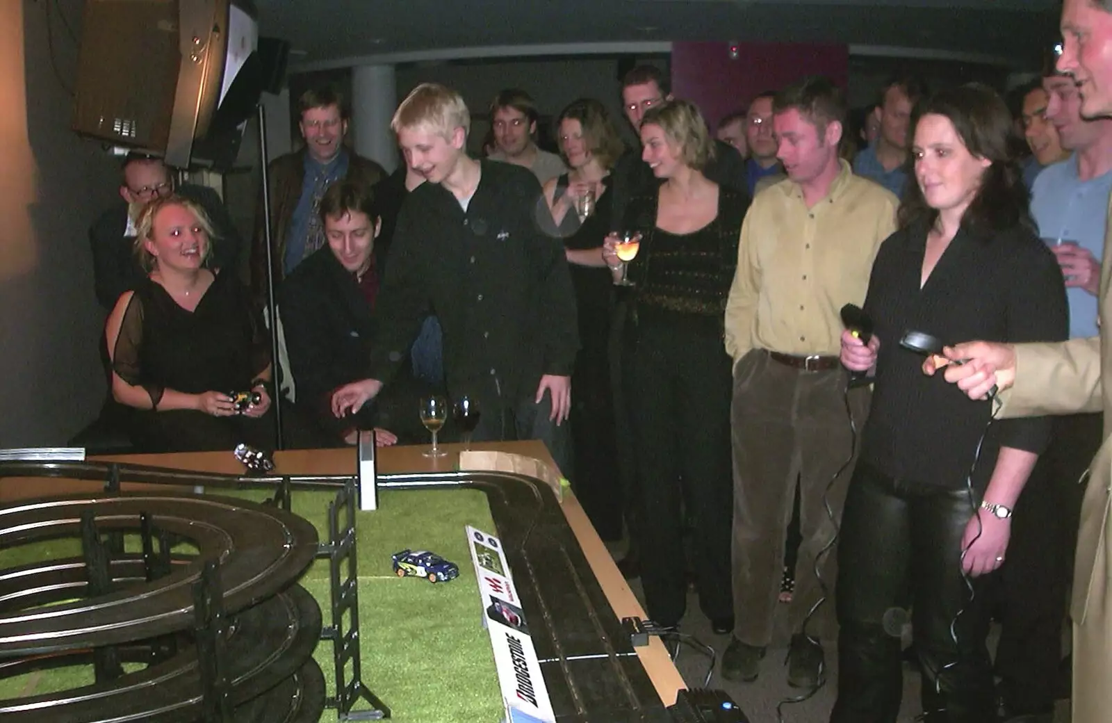 There's a Scalextric set up, from 3G Lab Christmas Party, Q-Ton Centre, Cambridge - 20th December 2001