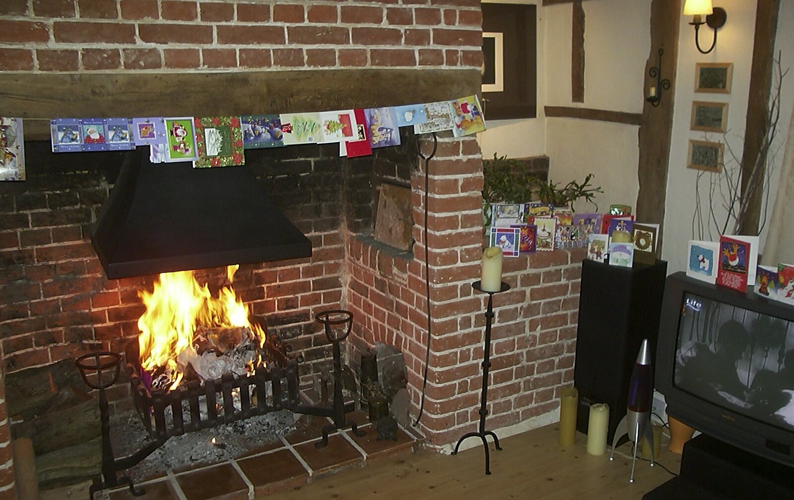 Christmas cards and a roaring fire from Nearly Christmas With Sis and Matt, Brome, Suffolk - 24th December 2001