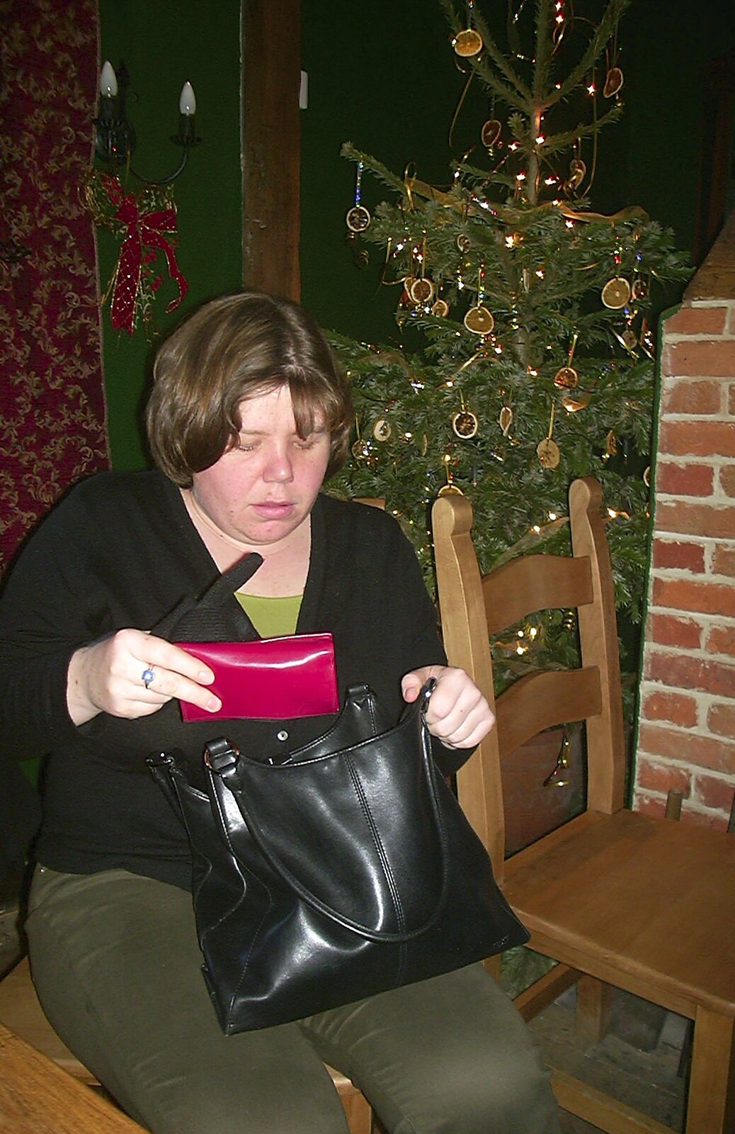 Sis gets her purse out from Nearly Christmas With Sis and Matt, Brome, Suffolk - 24th December 2001