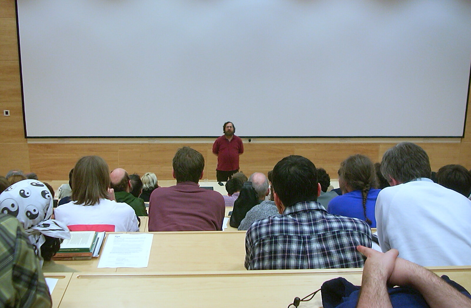 Stallman lectures on the evils of proprietary software from Marc Chops Trees, Richard Stallman and a March Miscellany, Suffolk and Cambridge - 5th March 2002