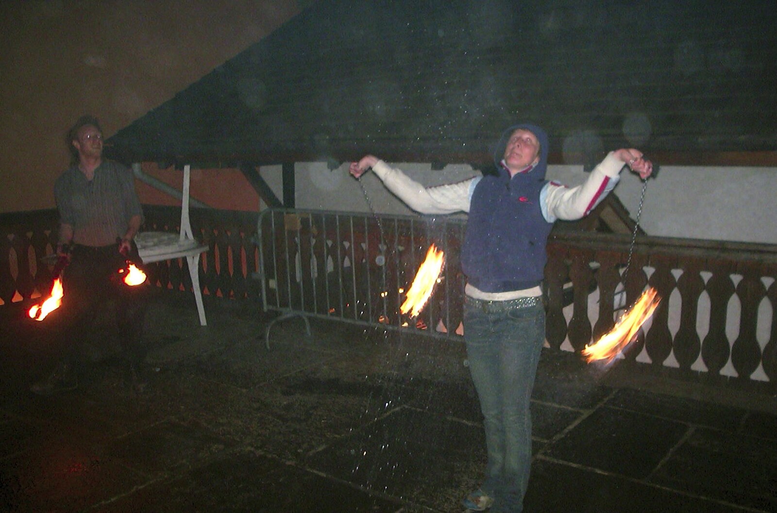 We pass some fire jugglers from 3G Lab Goes Skiing In Chamonix, France - 12th March 2002