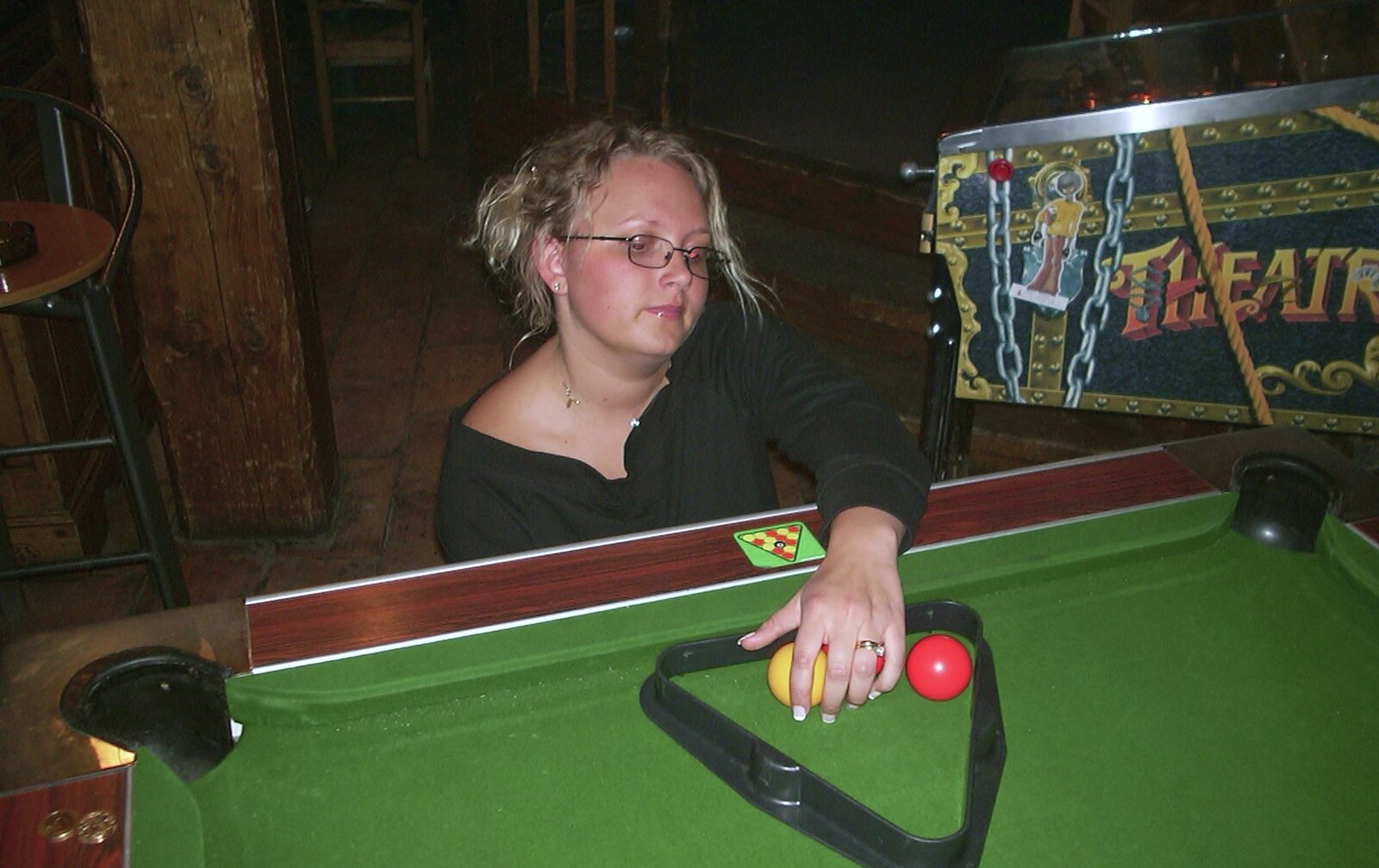Michelle racks up on the pool table from 3G Lab Goes Skiing In Chamonix, France - 12th March 2002