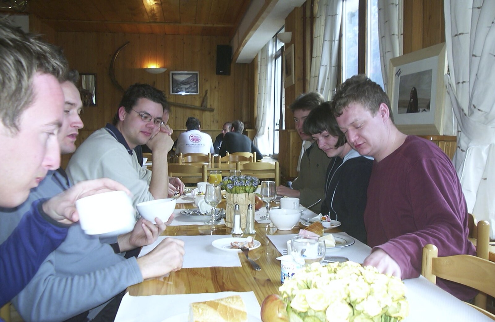 Breakfast at the hotel from 3G Lab Goes Skiing In Chamonix, France - 12th March 2002