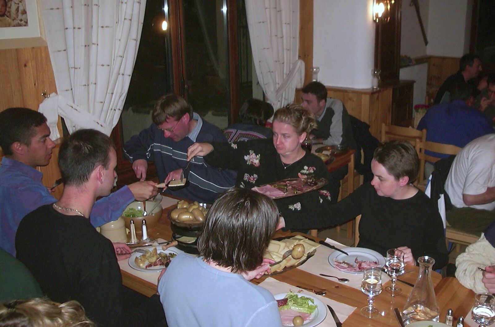 At dinner, it's time for raclette from 3G Lab Goes Skiing In Chamonix, France - 12th March 2002