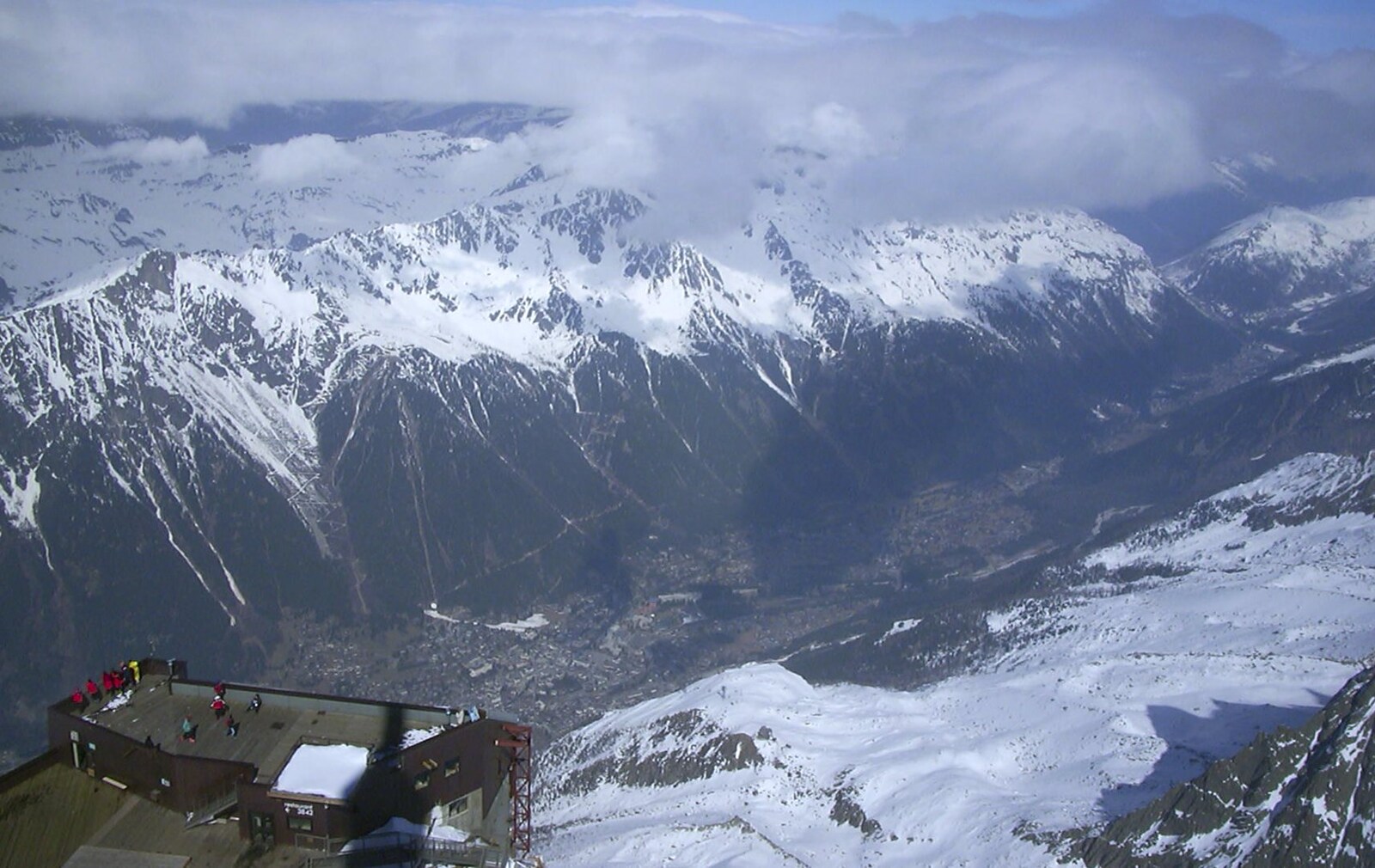 Looking down on Chamonix from the mountain top from 3G Lab Goes Skiing In Chamonix, France - 12th March 2002