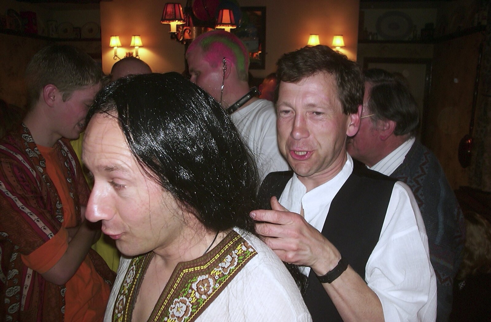 Sue and DH's 30th and 40th Party, The Swan, Suffolk - 18th March 2002: Apple plays with DH's hair