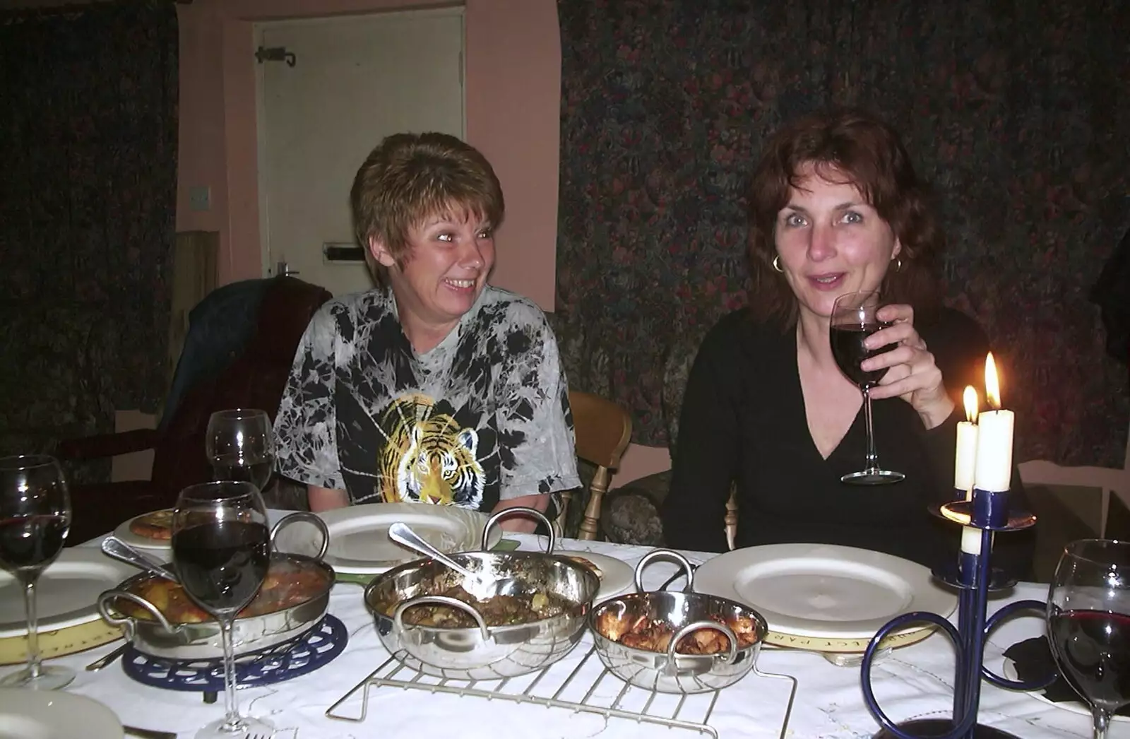 Anne offers up a glass of wine, from Anne's Birthday Curry and Cake, The Swan Inn, Brome - 24th March 2002