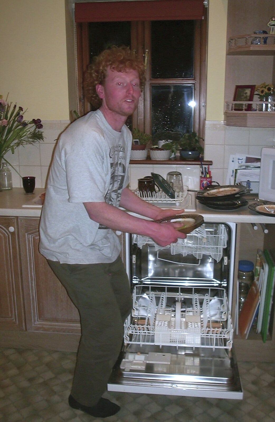 Wavy helps to load the dishwasher up from Suey's Actual Birthday, Thorndon, Suffolk - 2nd April 2002