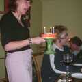 Anne brings in a birthday cake, Suey's Actual Birthday, Thorndon, Suffolk - 2nd April 2002