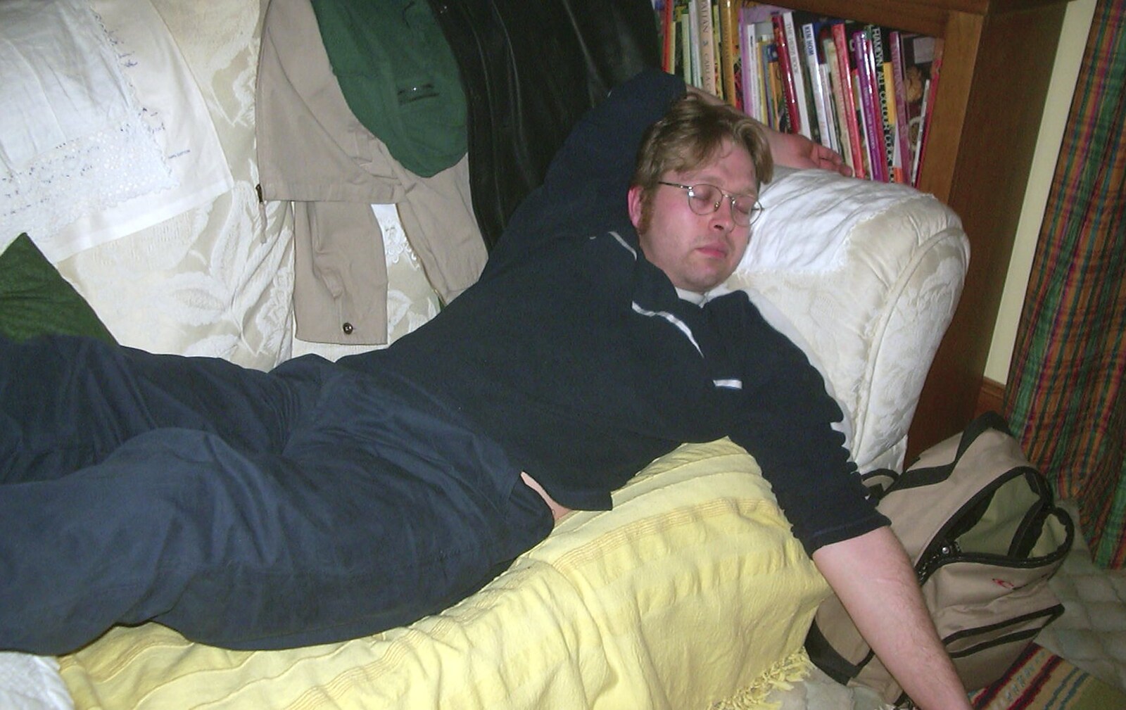 Marc's asleep on the sofa from Suey's Actual Birthday, Thorndon, Suffolk - 2nd April 2002