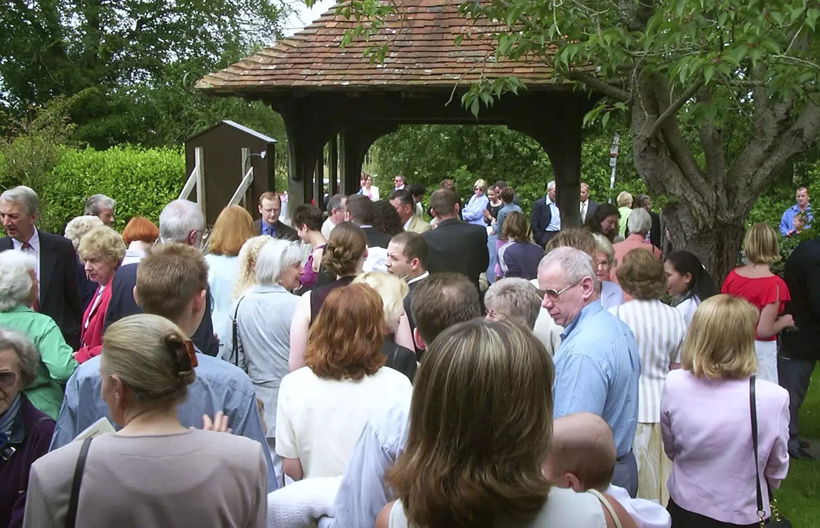 Crowds outside the church, from Sydney's Christening, Hordle, Hampshire - 4th May 2002