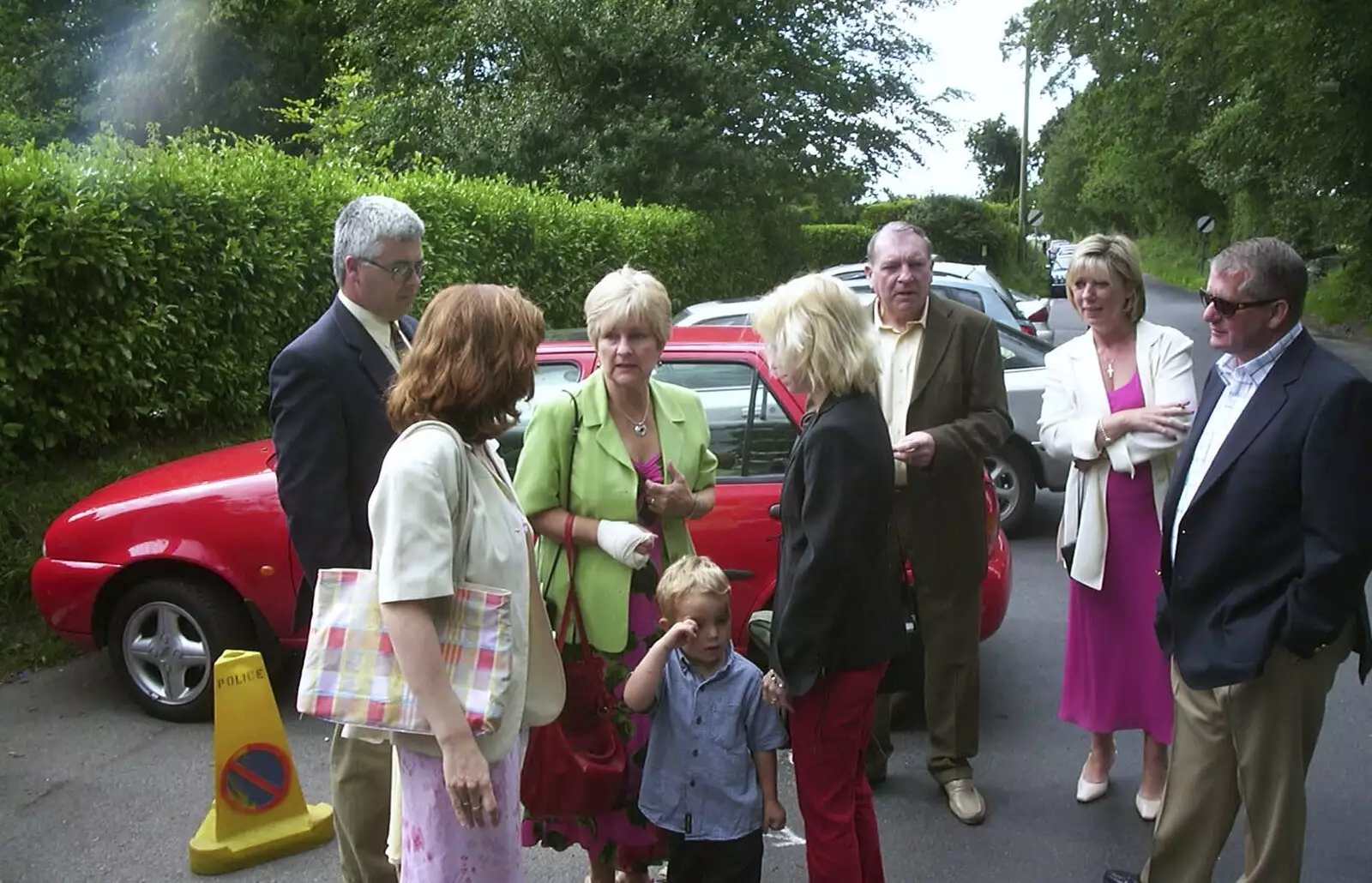 Milling around on the road, from Sydney's Christening, Hordle, Hampshire - 4th May 2002