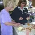 Sean's mum and Karen butter up some bread, Sydney's Christening, Hordle, Hampshire - 4th May 2002