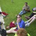 Eating lunch on the river bank, The BSCC Bike Ride, Shefford, Bedford - 11th May 2002