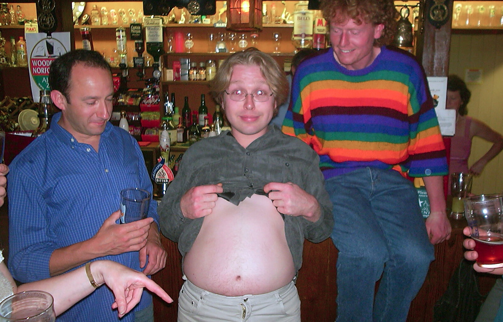 Jenny's 50th at The Swan Inn, Brome, Suffolk - 14th May 2002: Marc gets his belly out