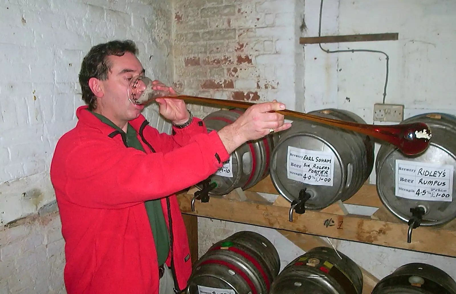 The yard of ale is started, from The Hoxne Beer Festival, Suffolk - 20th May 2002