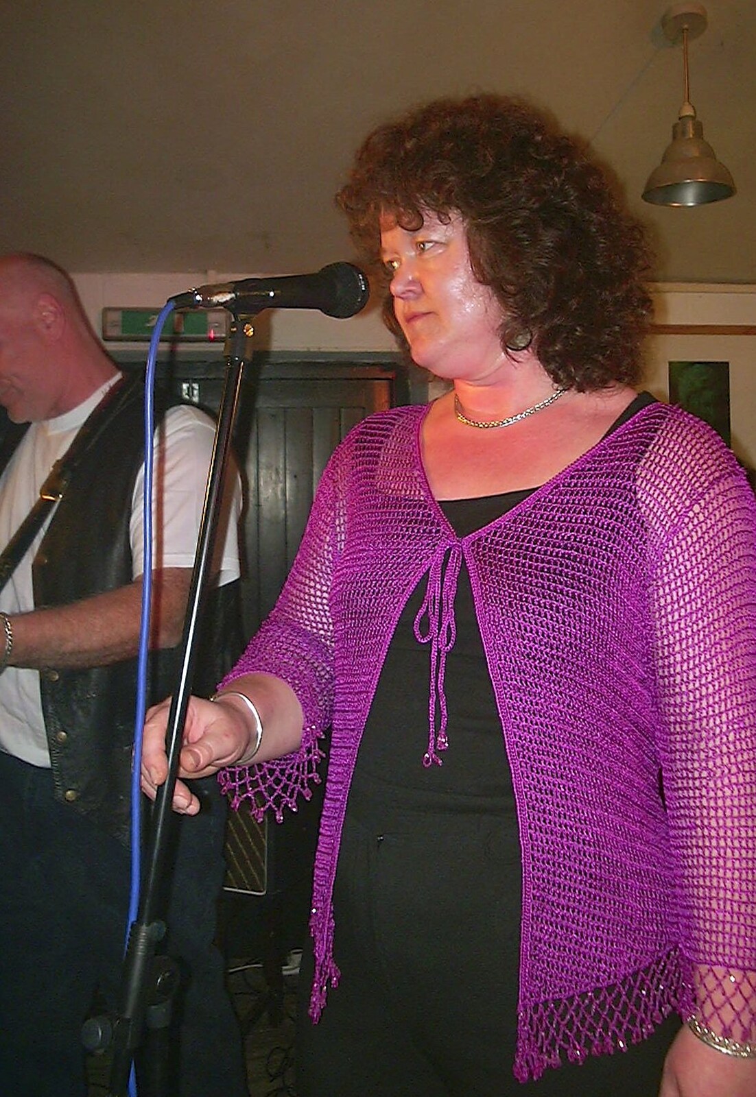 Jo looks serious for a moment from The BBs at the Cider Shed, Banham, Norfolk - 24th May 2002