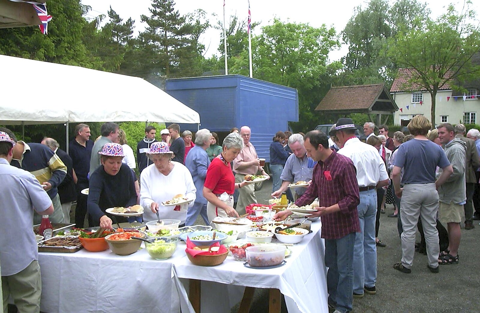 Time for food at Brome Village Hall from Golden Jubilee Celebrations, The Village Hall, Brome, Suffolk - 4th June 2002