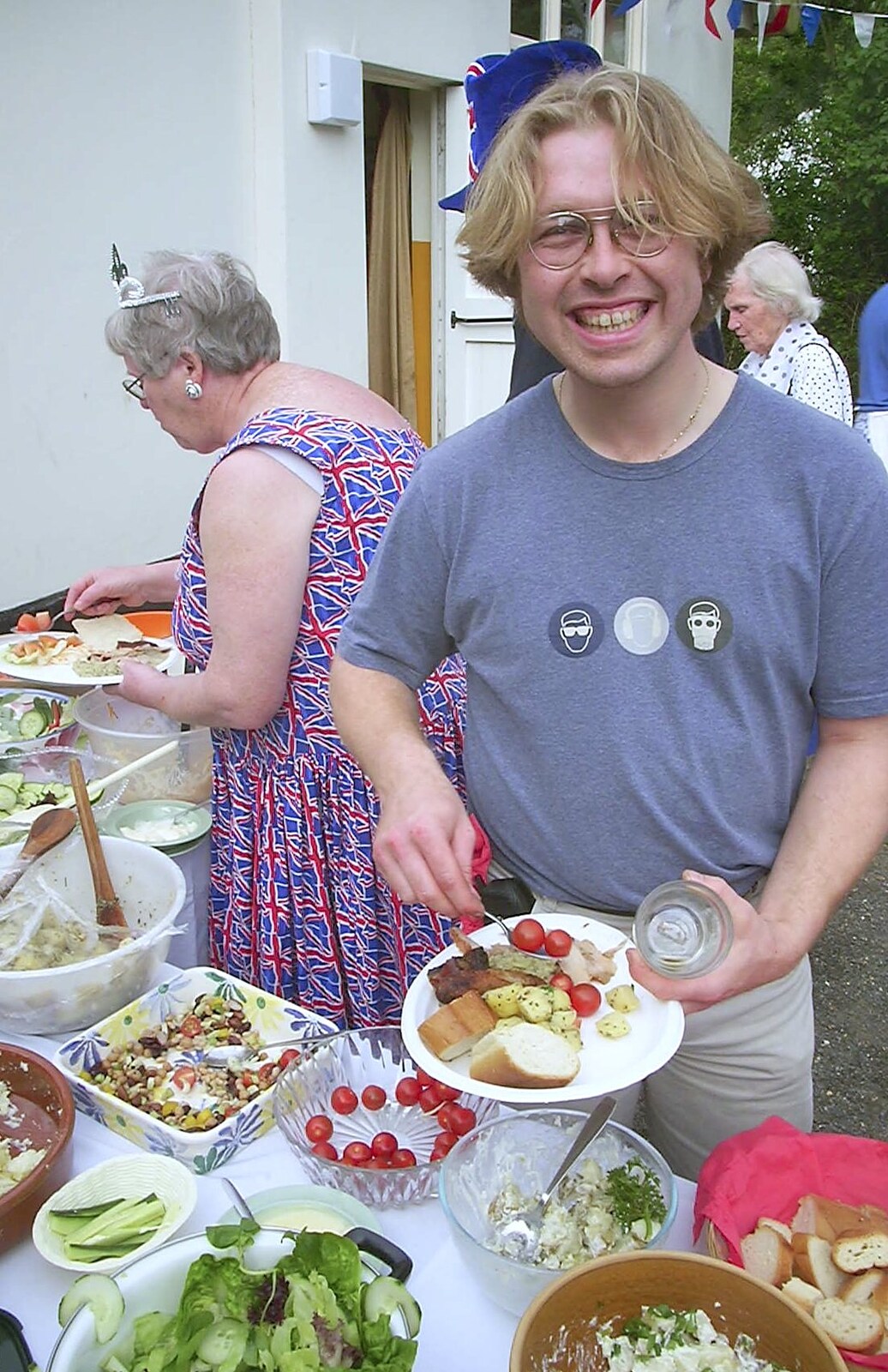 Marc gets some grub from Golden Jubilee Celebrations, The Village Hall, Brome, Suffolk - 4th June 2002