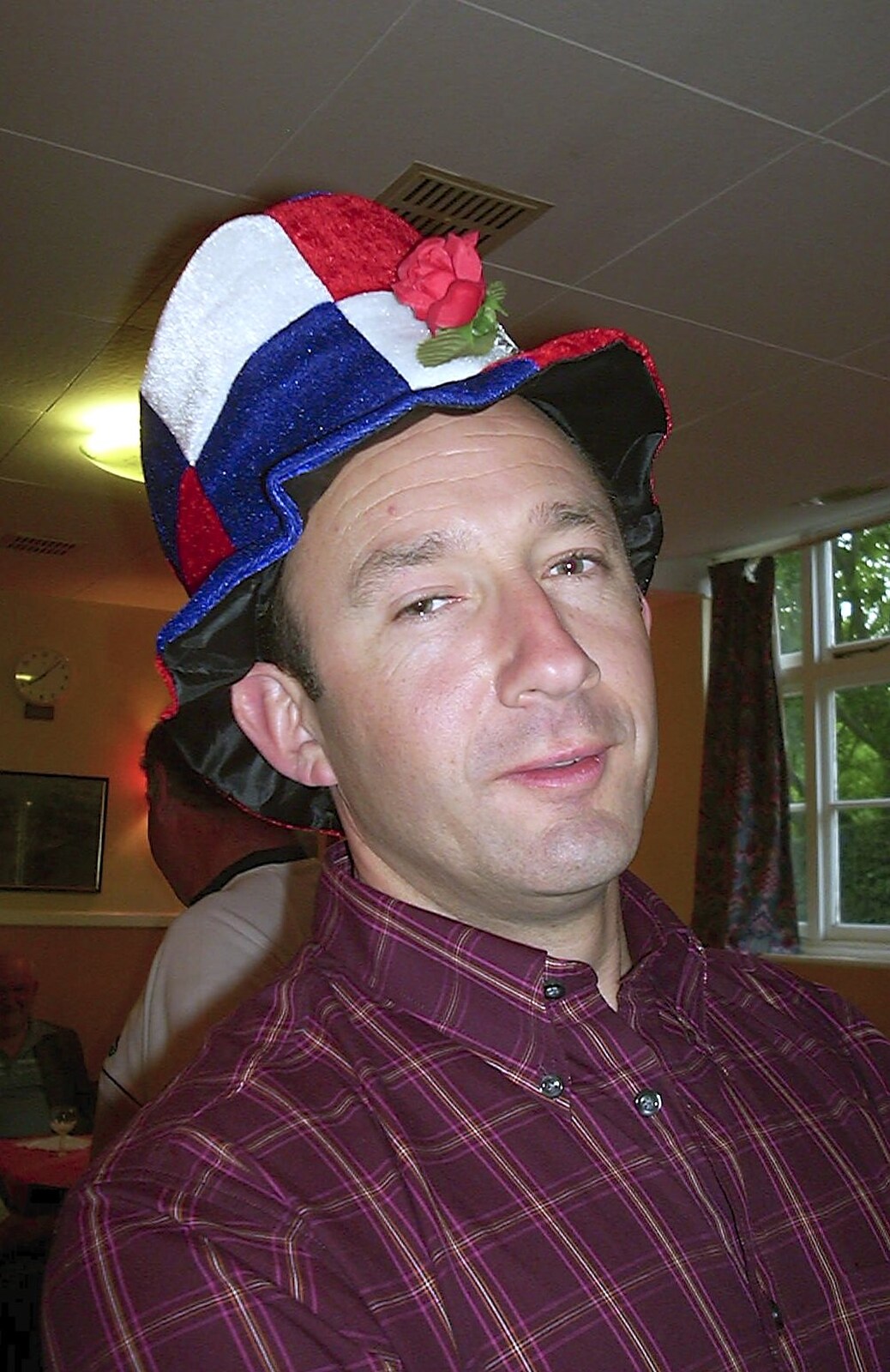 DH in a funky hat from Golden Jubilee Celebrations, The Village Hall, Brome, Suffolk - 4th June 2002