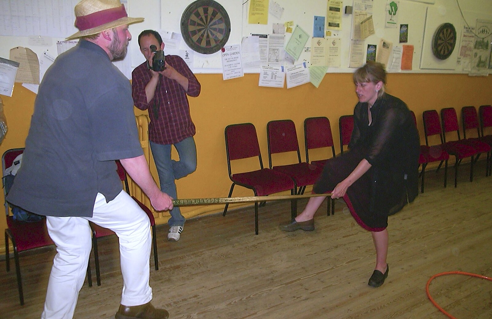 Hilary does some random pool-stick dancing from Golden Jubilee Celebrations, The Village Hall, Brome, Suffolk - 4th June 2002