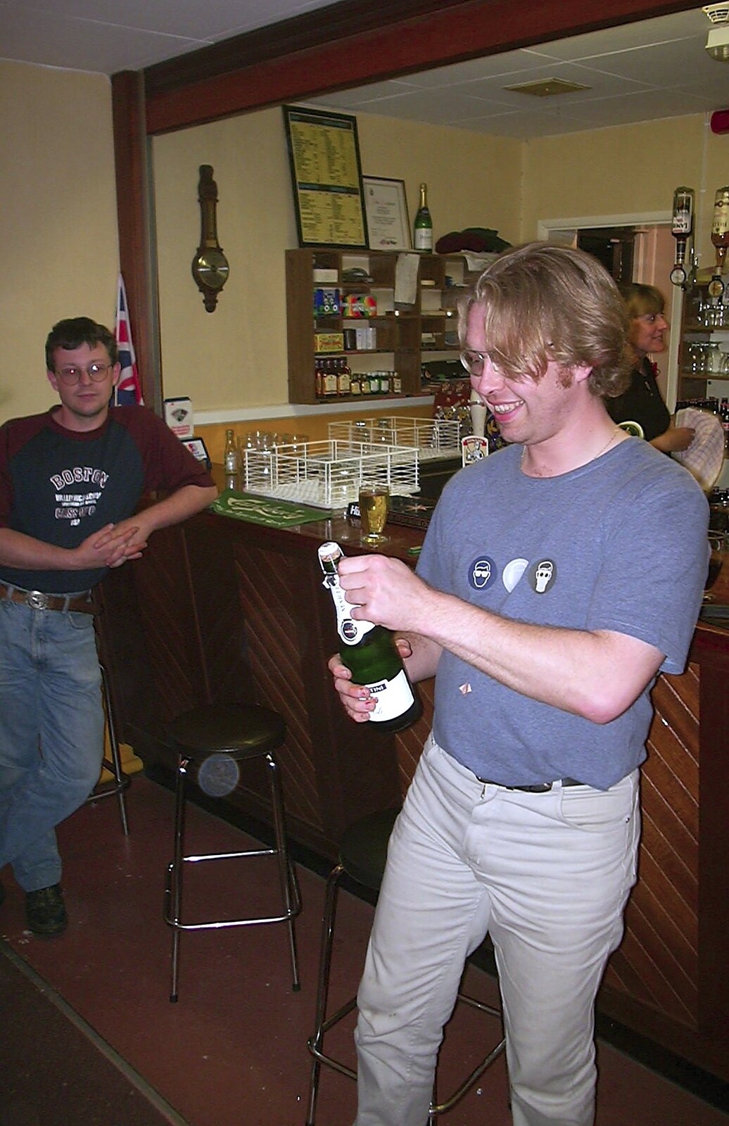 Marc gets some fizz from Golden Jubilee Celebrations, The Village Hall, Brome, Suffolk - 4th June 2002