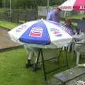 A parasol collapses, A Rainy Barbeque at the Swan Inn, Brome, Suffolk - 15th June 2002