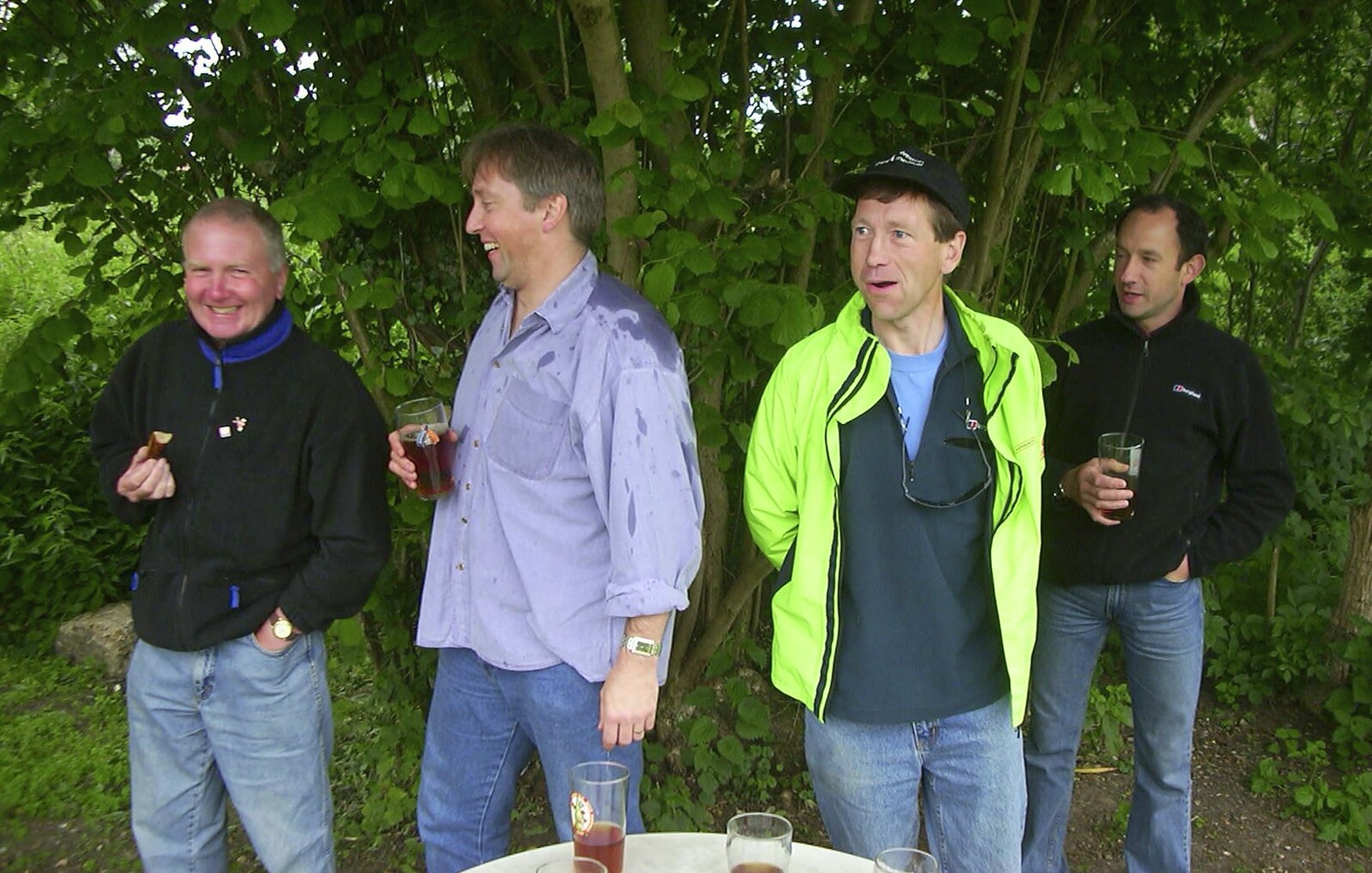 A Rainy Barbeque at the Swan Inn, Brome, Suffolk - 15th June 2002: John Willy, Nigel, Apple and DH