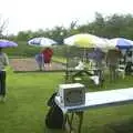 Umbrellas everywhere, A Rainy Barbeque at the Swan Inn, Brome, Suffolk - 15th June 2002