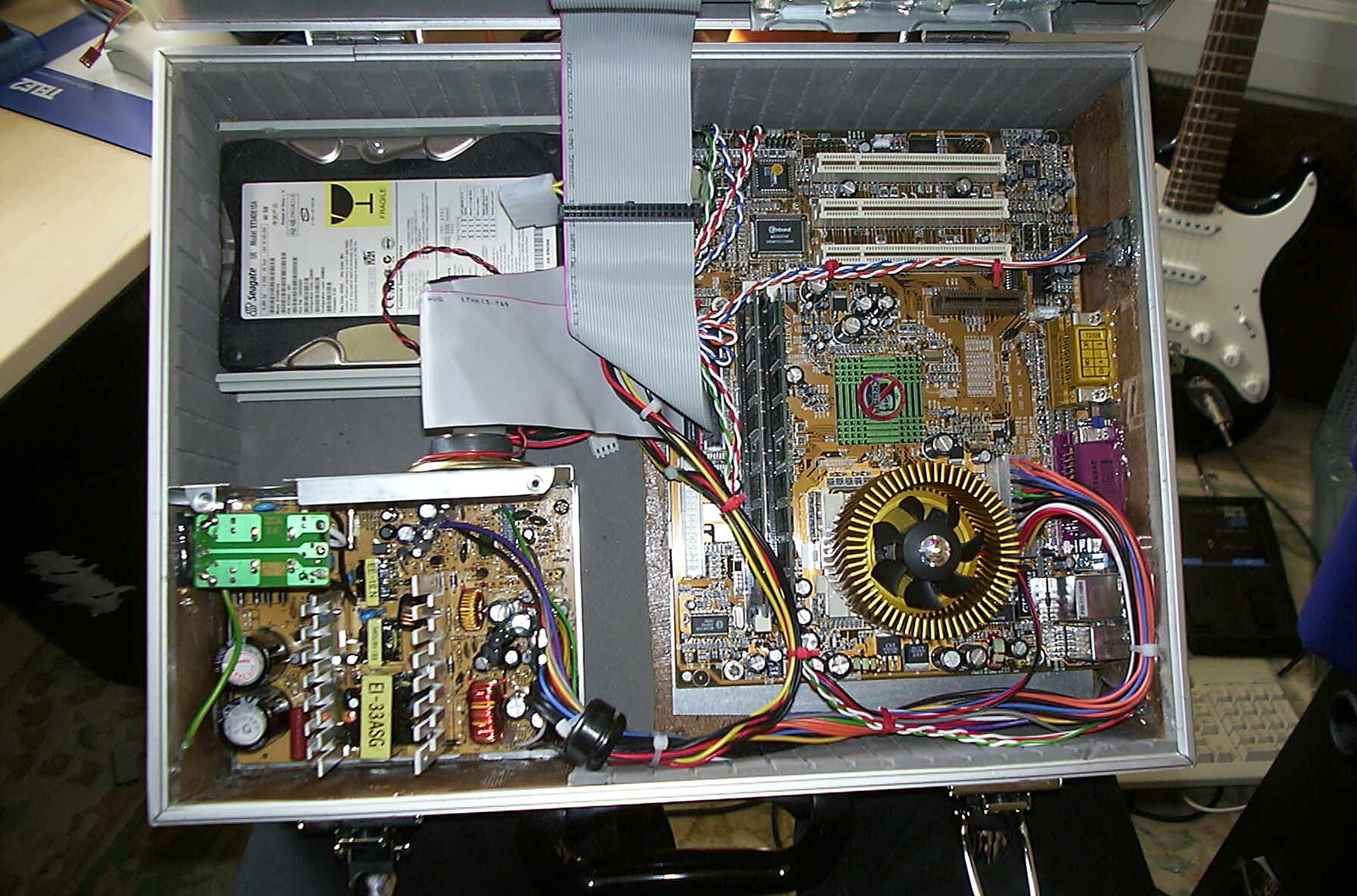 The inside of the modified computer from A Hard-Drive Clock and Other Projects, Brome, Suffolk - 28th June 2002