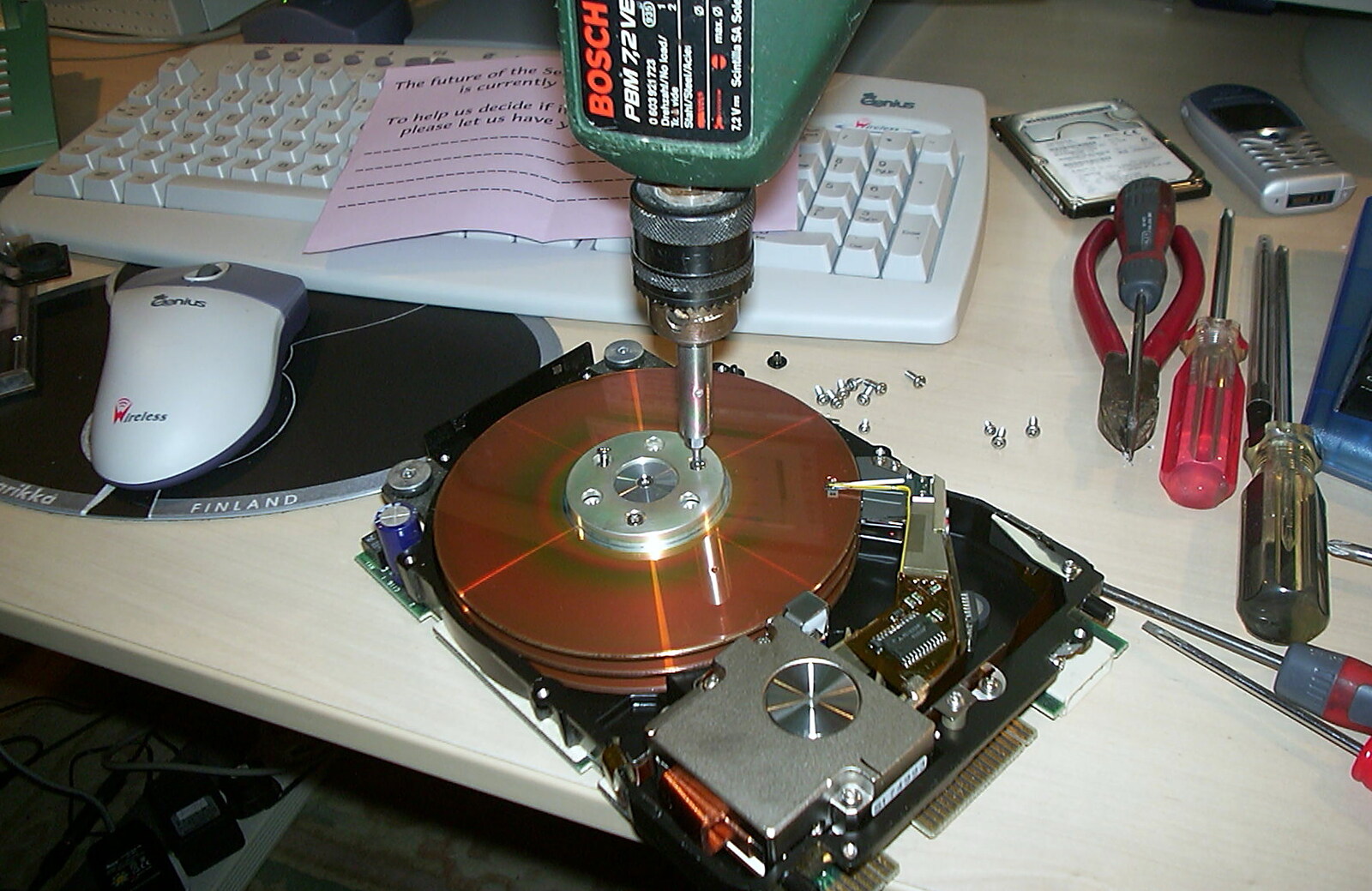 The drive platters are removed from A Hard-Drive Clock and Other Projects, Brome, Suffolk - 28th June 2002