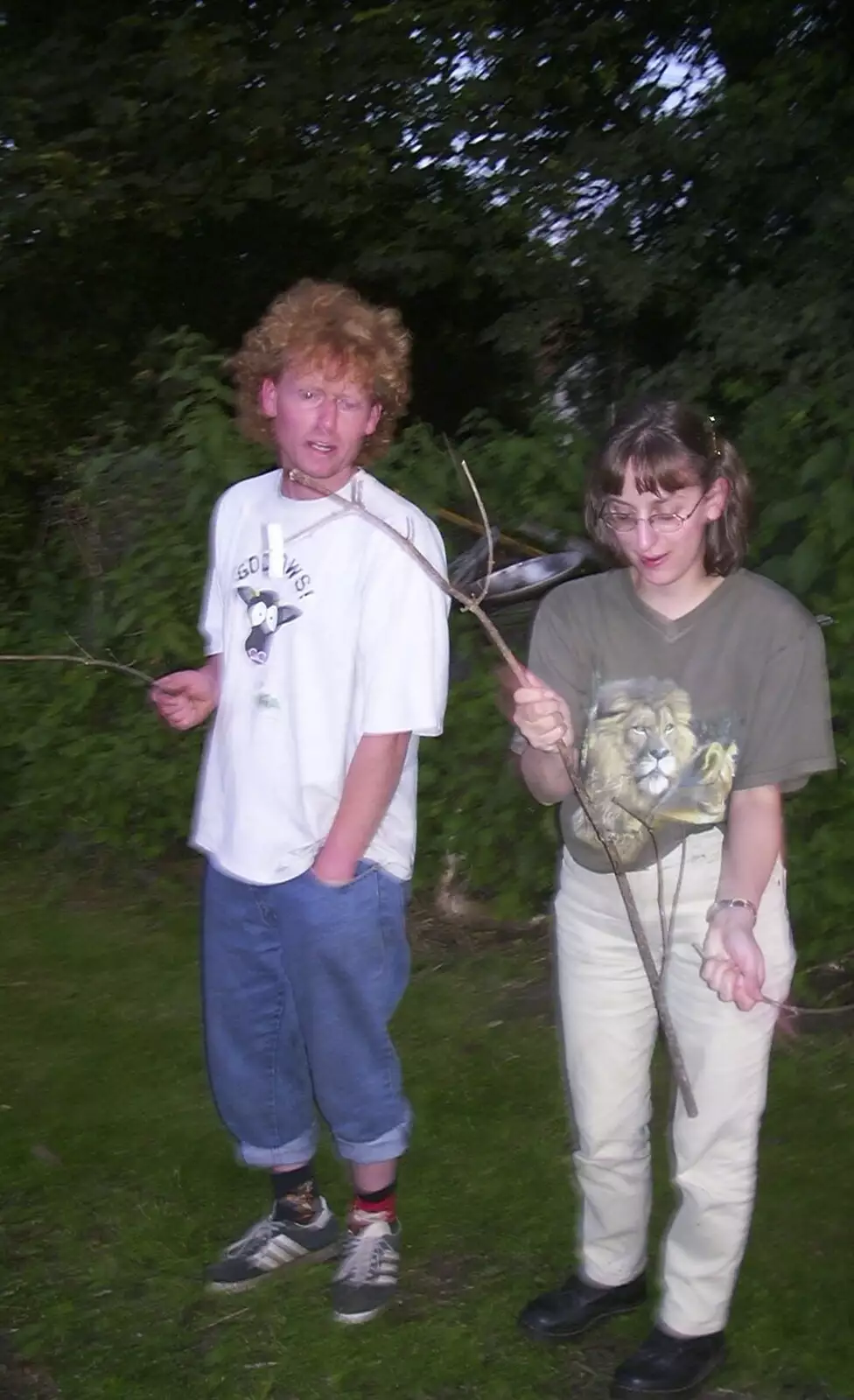 Wavy and Suey prep some marshmallow sticks, from DH's BSCC Barbeque, The Old Post Office, Brome, Suffolk - 7th July 2002