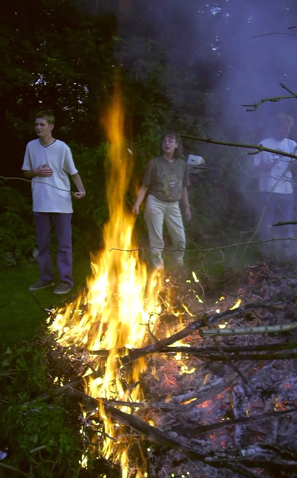 Suey's got her stick in the fire, from DH's BSCC Barbeque, The Old Post Office, Brome, Suffolk - 7th July 2002