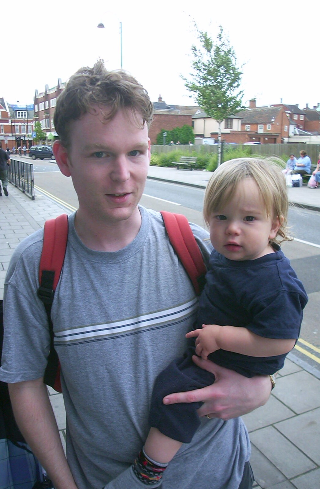 Joe and his sprog on Tacket Street from Radio 1's One Big Sunday, Chantry Park, Ipswich - 14th July 2002