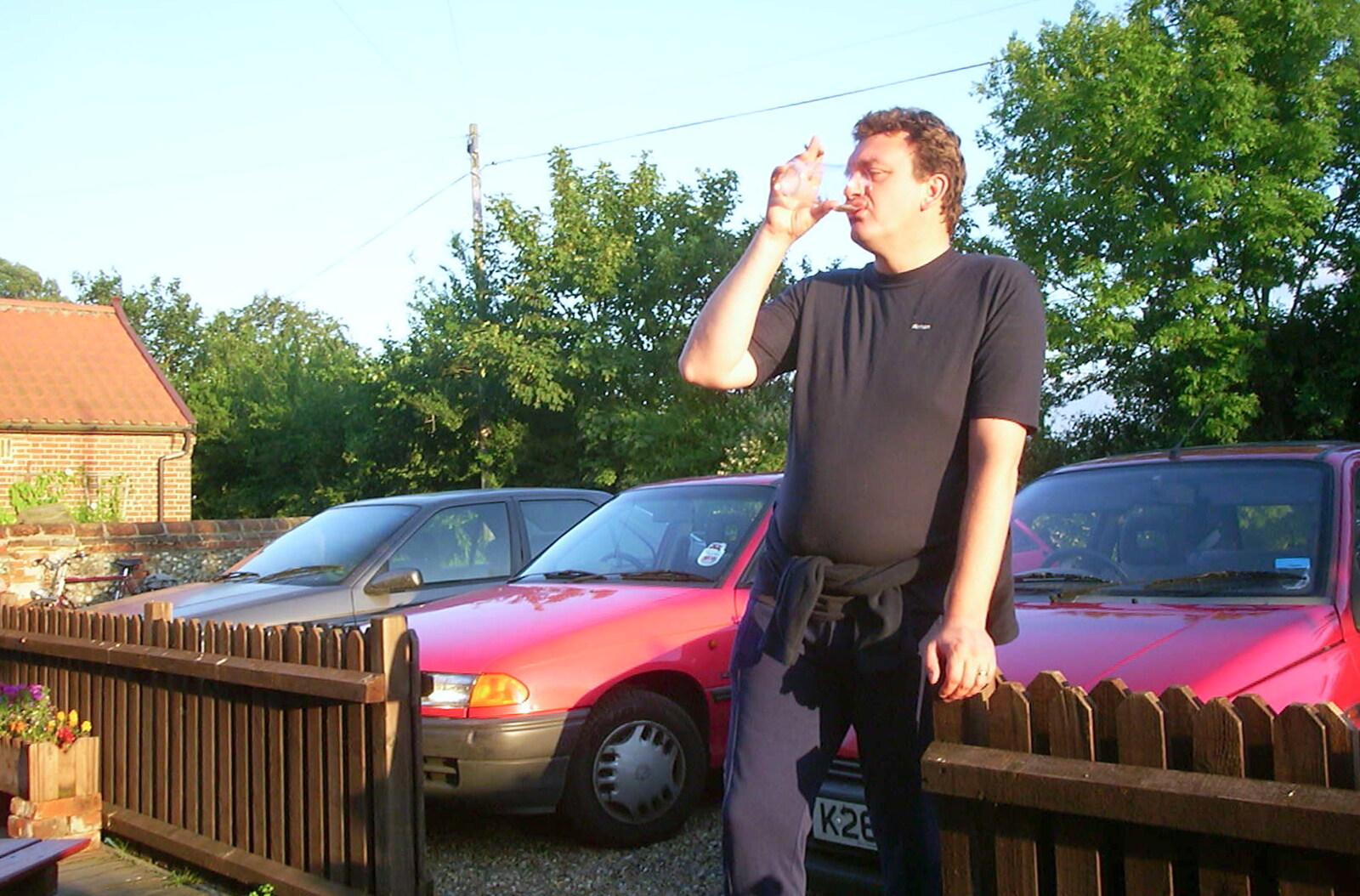Phillip slurps up some beer outside the White Horse from BSCC Rides, Petanque at the Swan and July Miscellany - 21st July 2002