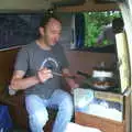 DH has a fry-up in the van, A BSCC Splinter Group Camping Weekend, Theberton, Suffolk - 11th August 2002