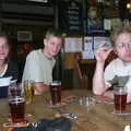 Sue, Phil and Marc wait for lunch, A BSCC Splinter Group Camping Weekend, Theberton, Suffolk - 11th August 2002