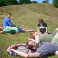 Lounging around on the motte outside Orford castle, A BSCC Splinter Group Camping Weekend, Theberton, Suffolk - 11th August 2002