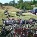 A pile of bikes lean on a cannon, A BSCC Splinter Group Camping Weekend, Theberton, Suffolk - 11th August 2002