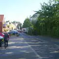 A traction engine trundles up the road, A BSCC Splinter Group Camping Weekend, Theberton, Suffolk - 11th August 2002